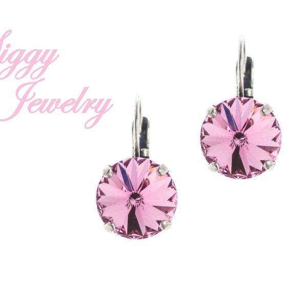 Light Rose Rivoli Swarovski Crystal Drop Earrings, Light Pink, Assorted Finishes - Picture 1 of 3